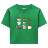 Colermi Kadın Crop Top Tişört - Kahve Yolculuğu