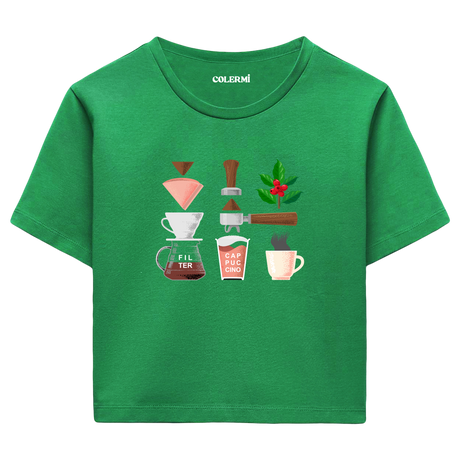 Colermi Kadın Crop Top Tişört - Kahve Yolculuğu