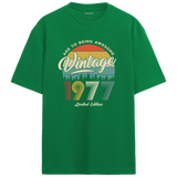 1977 Nostalgia Oversized T-Shirt - Retro Forest and Typography Design