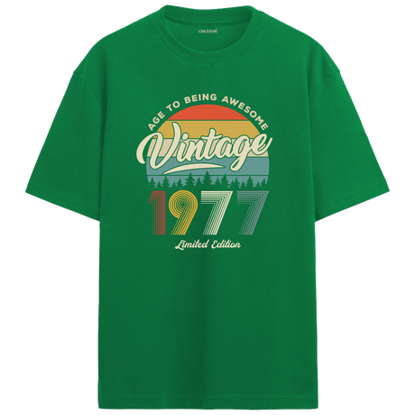 1977 Nostalgia Oversized T-Shirt - Retro Forest and Typography Design