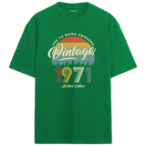 1971 Nostalgia Oversized T-Shirt - Retro Sunset & Pine Forest Silhouettes