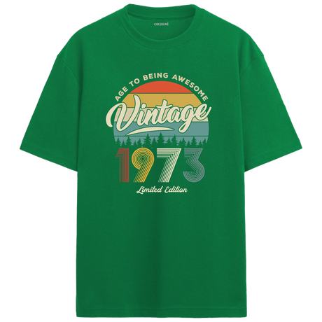 1973 Nostalgia Oversized T-Shirt - Retro Sunset & Nature Silhouettes
