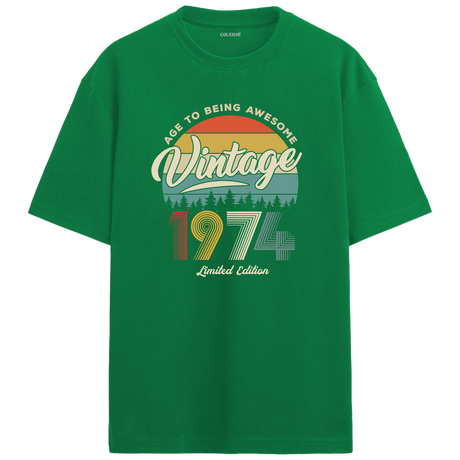 1974 Nostalgia Oversized T-Shirt - Retro Sunset & Nature Silhouettes
