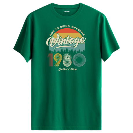 1980 Nostalgia Vintage T-Shirt - Retro Design with Nature-Inspired Colors