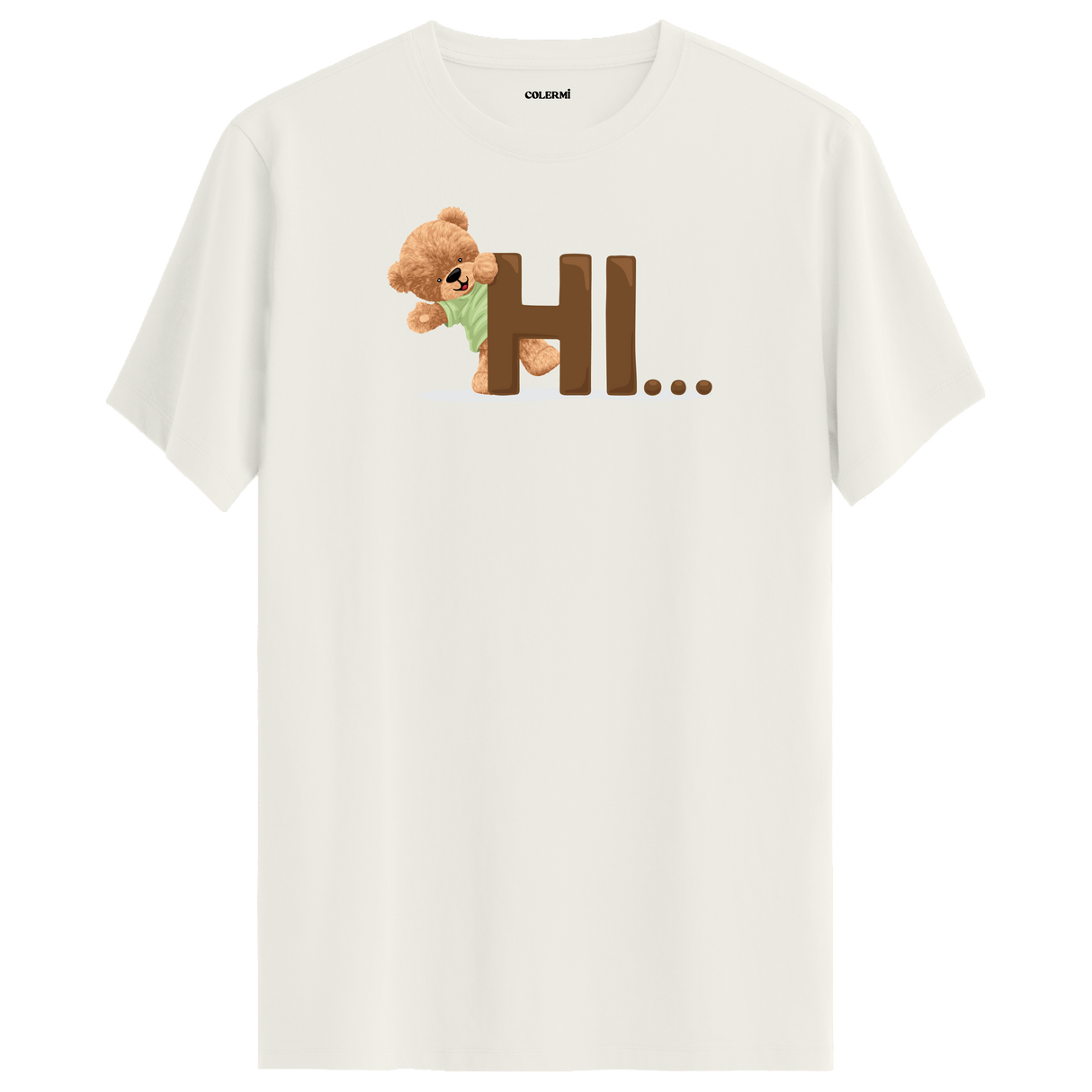 Cute Bear "Hi" Graphic Tee - Warm Greeting, Adorable Design