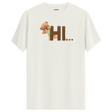 Cute Bear "Hi" Graphic Tee - Warm Greeting, Adorable Design