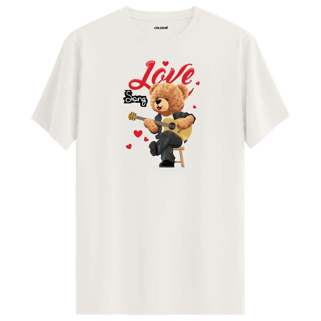 Love Song Bear Graphic T-Shirt - Romantic Design, Musical Passion
