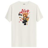 Love Song Bear Graphic T-Shirt - Romantic Design, Musical Passion