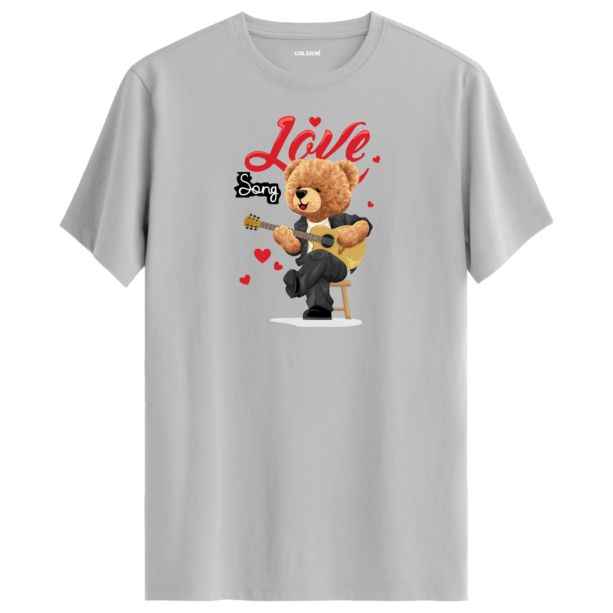 Love Song Bear Graphic T-Shirt - Romantic Design, Musical Passion