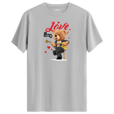 Love Song Bear Graphic T-Shirt - Romantic Design, Musical Passion