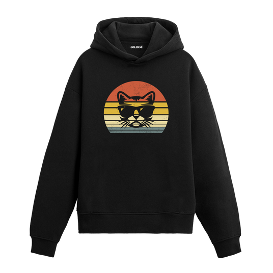 Retro Cool Cat Graphic Hoodie – Rock Star Style, Timeless Elegance