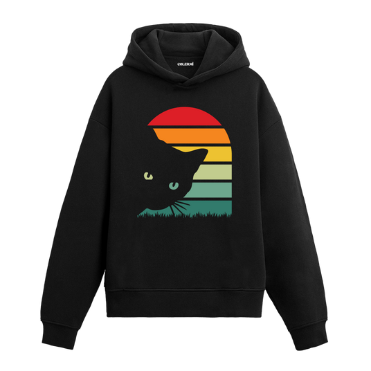 Retro Eyes: The Cat’s Warm Gaze Graphic Hoodie