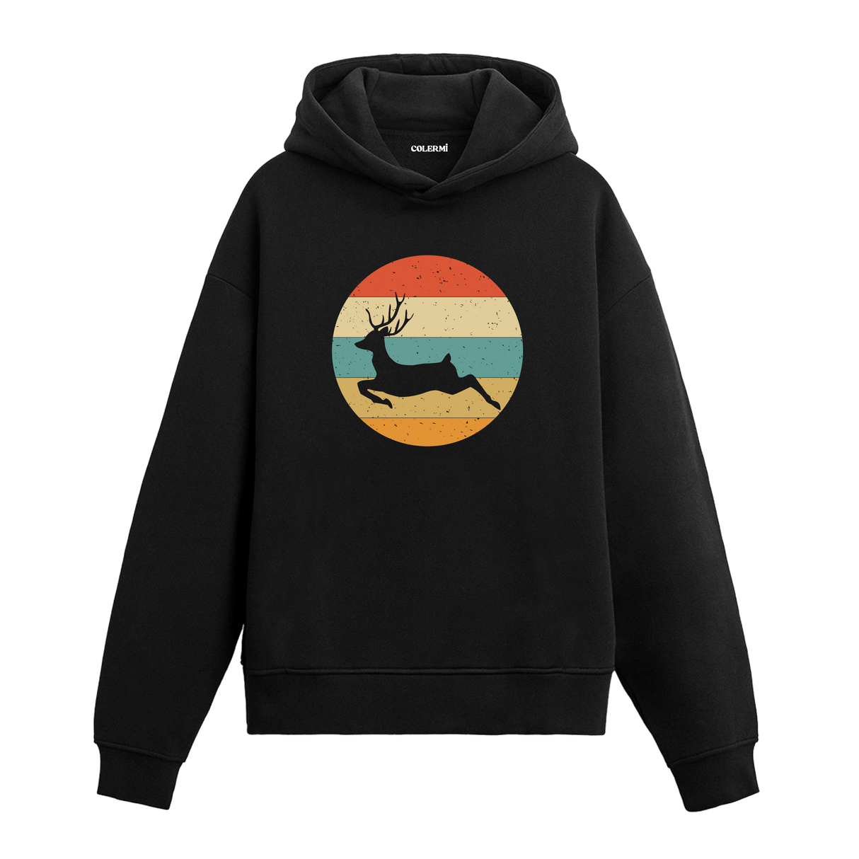 Retro Deer Silhouette Graphic Hoodie – Nature’s Elegance, Vintage Style