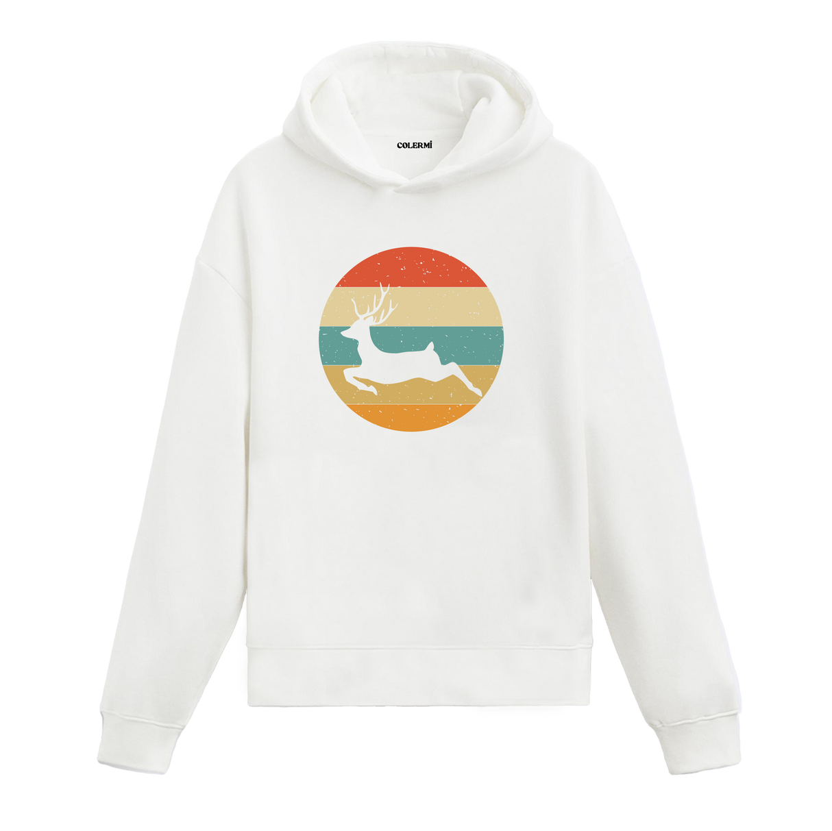 Retro Deer Silhouette Graphic Hoodie – Nature’s Elegance, Vintage Style