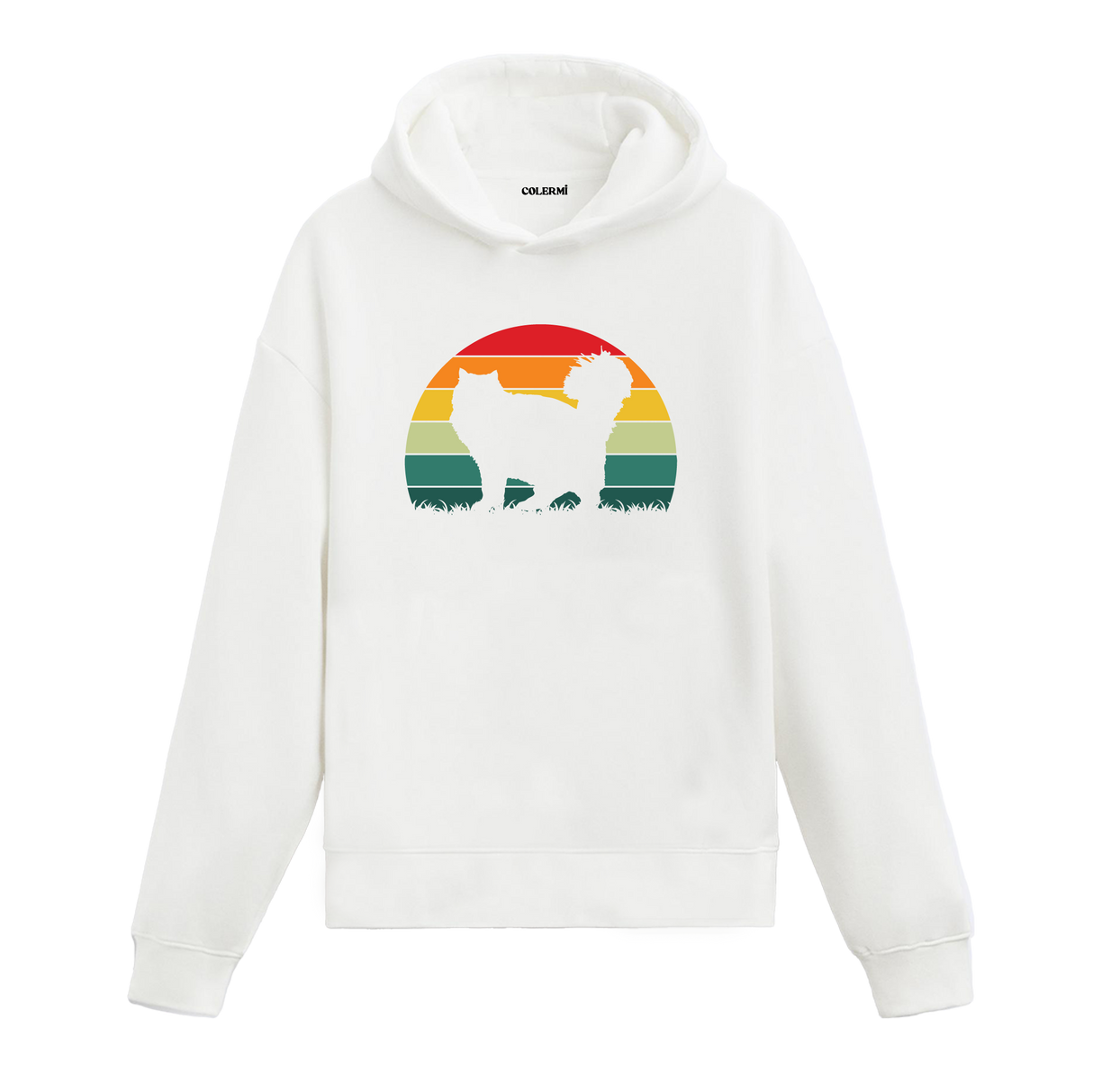 Retro Cat’s Elegance: Sunset Silhouette Graphic Hoodie