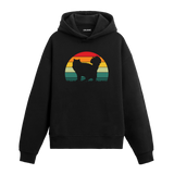 Retro Cat’s Elegance: Sunset Silhouette Graphic Hoodie