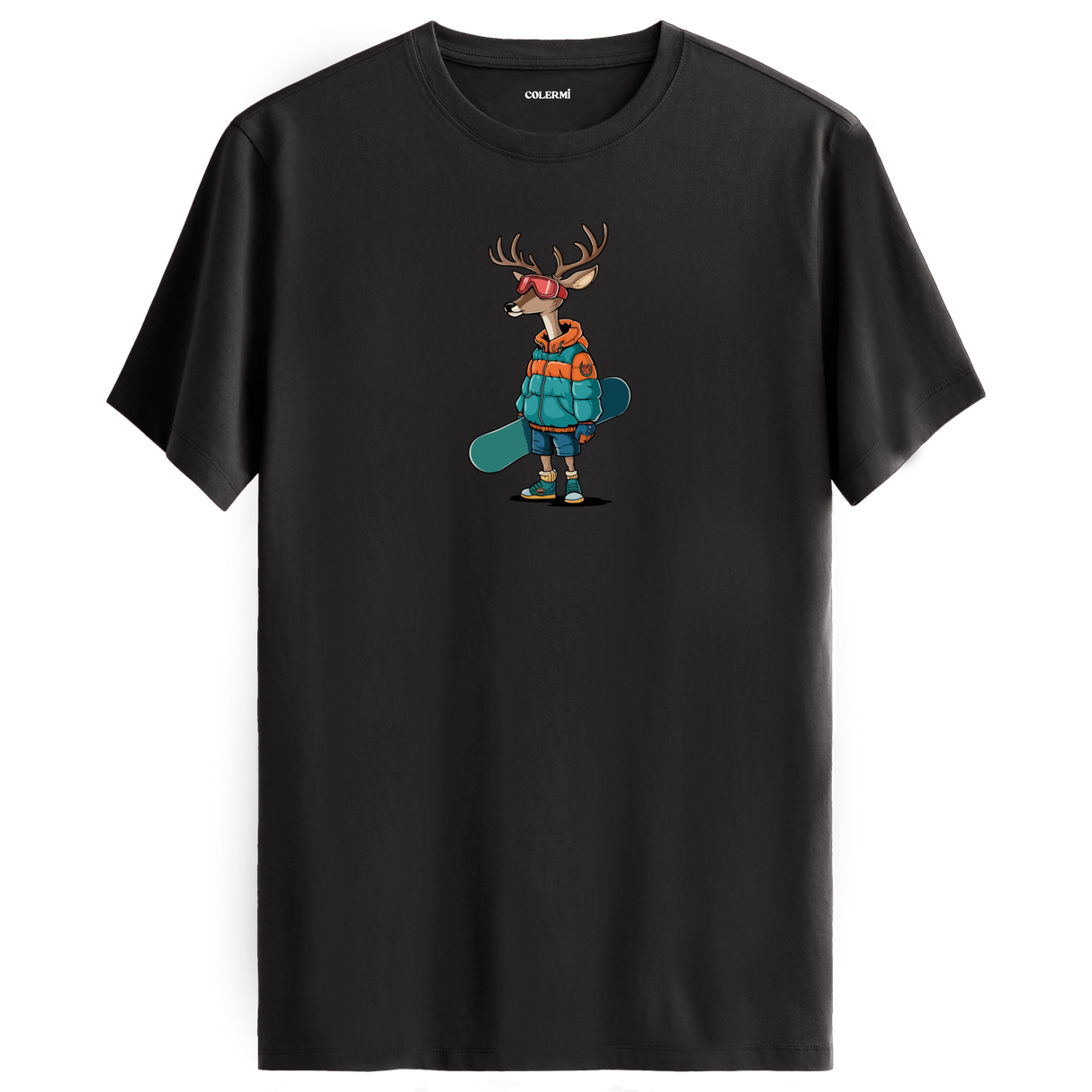 Snowboarding Deer Crew Neck T-Shirt