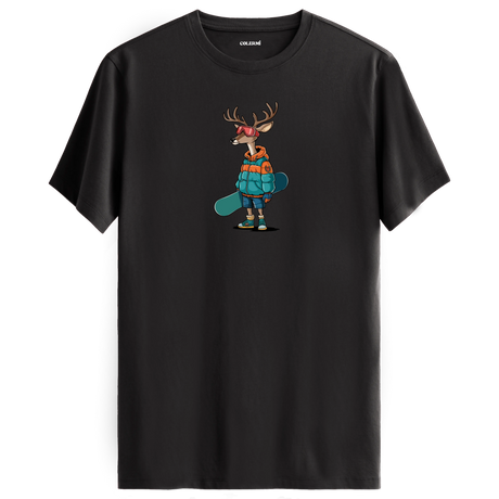 Snowboarding Deer Crew Neck T-Shirt
