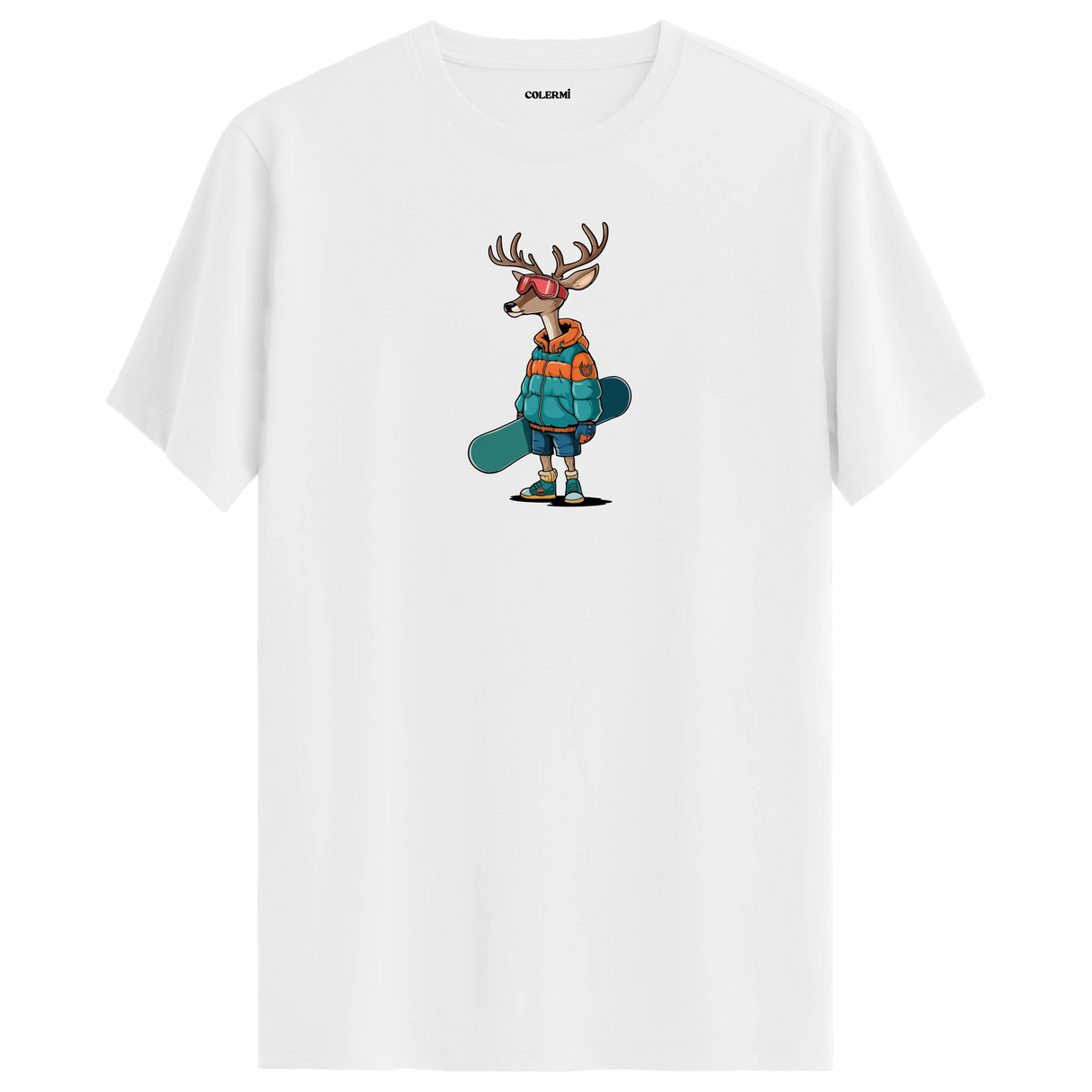 Snowboarding Deer Crew Neck T-Shirt