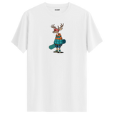 Snowboarding Deer Crew Neck T-Shirt