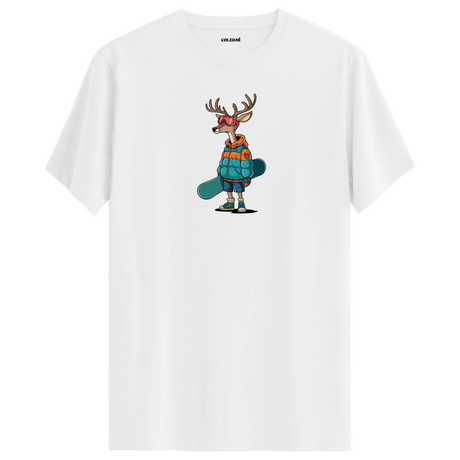 Snowboarding Deer Crew Neck T-Shirt