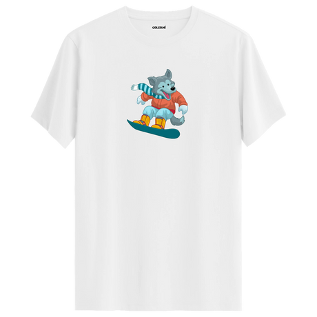 Snowboarding Wolf Crew Neck T-Shirt