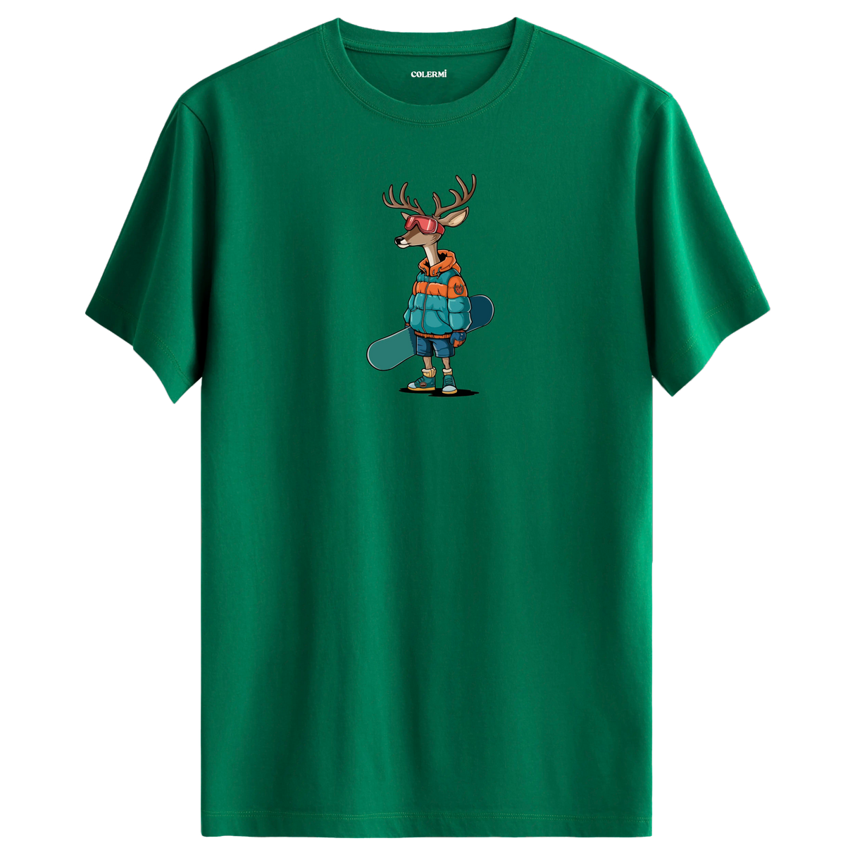 Snowboarding Deer Crew Neck T-Shirt