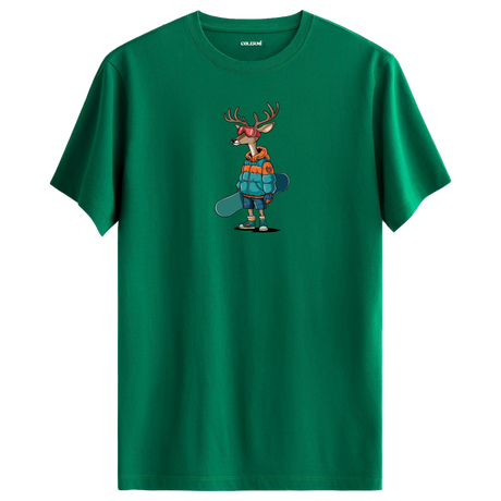 Snowboarding Deer Crew Neck T-Shirt