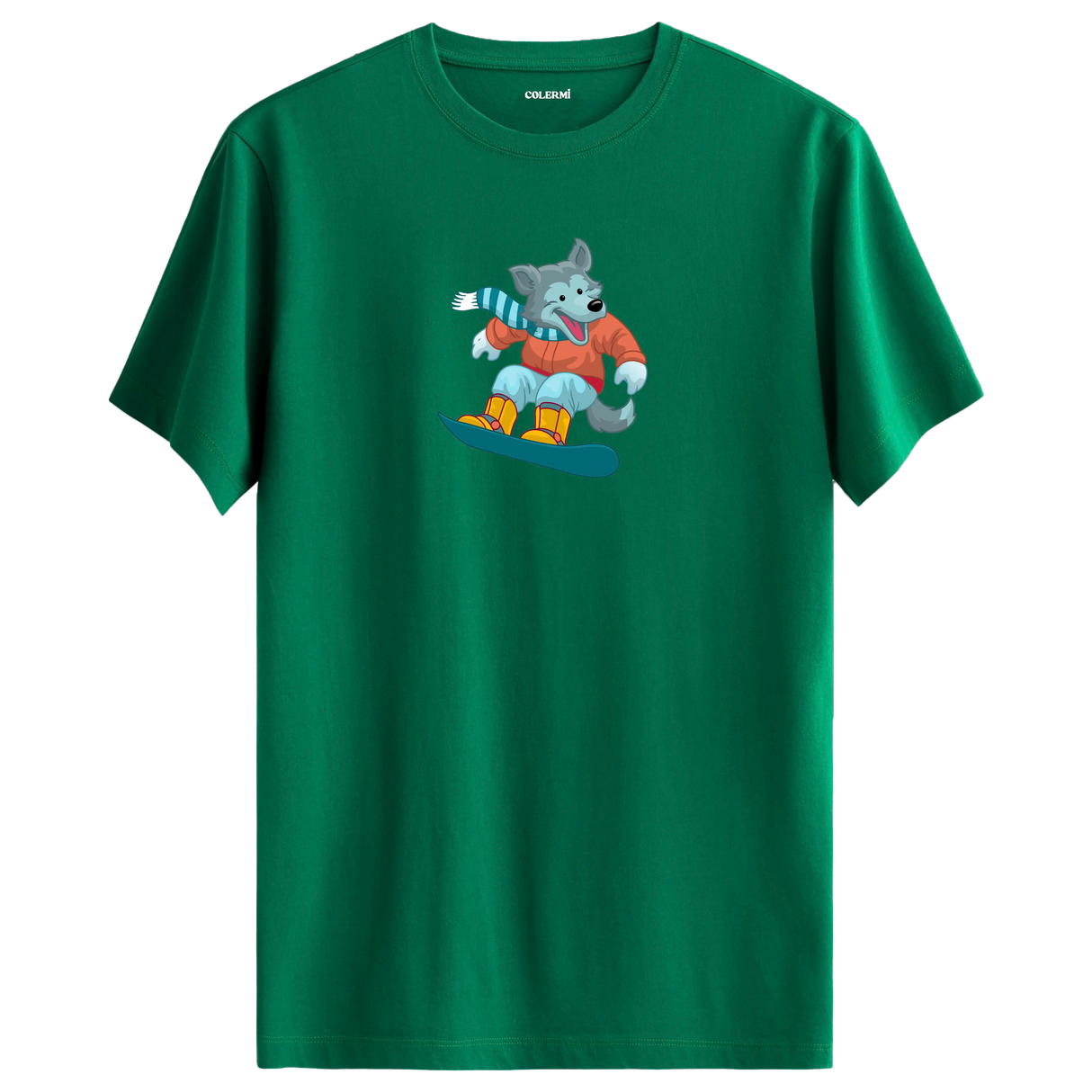 Snowboarding Wolf Crew Neck T-Shirt