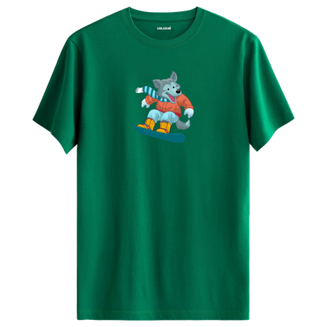 Snowboarding Wolf Crew Neck T-Shirt