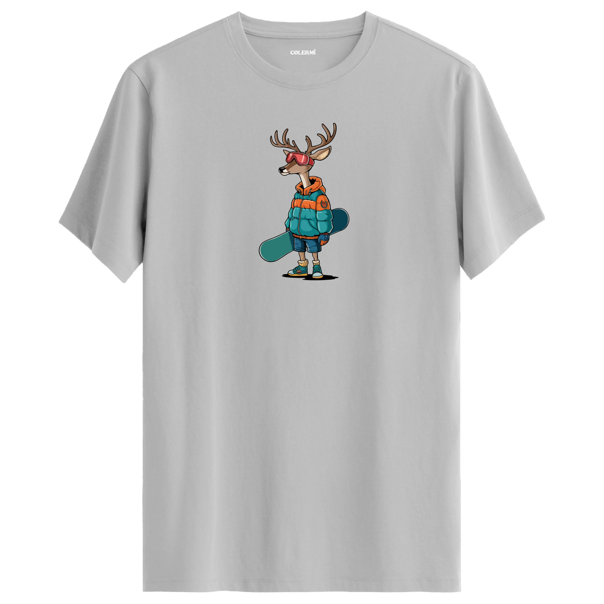 Snowboarding Deer Crew Neck T-Shirt