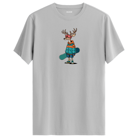 Snowboarding Deer Crew Neck T-Shirt