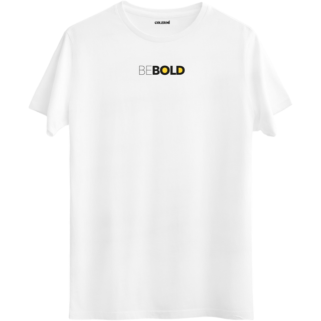 esur ve özgün ruhu yansıtan ‘Be Bold’ yazılı minimal Bisiklet Yaka T-Shirt.