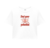 Find Your Potential Crop Top - Bold Red Butterfly Design