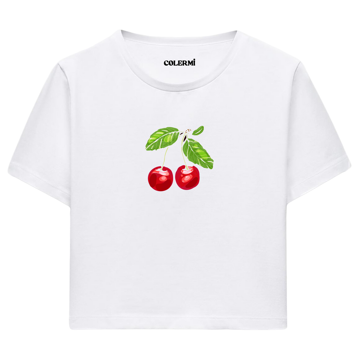 Kiraz İllüstrasyonlu Crop Top T-Shirt