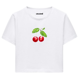 Kiraz İllüstrasyonlu Crop Top T-Shirt