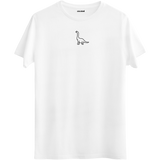Zamansız bir tasarıma sahip dinozor çizimli beyaz Bisiklet Yaka T-Shirt.