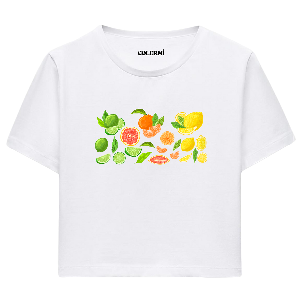 Colermi Kadın Crop Top T-Shirt - Narenciye Deseni