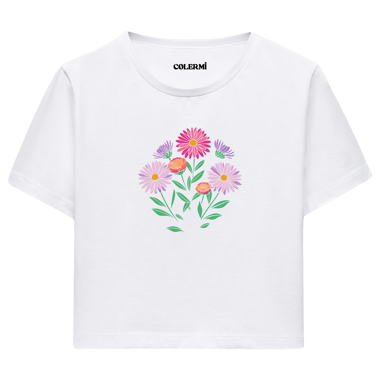 Colermi Kadın Crop Top T-Shirt - Renkli Çiçekler