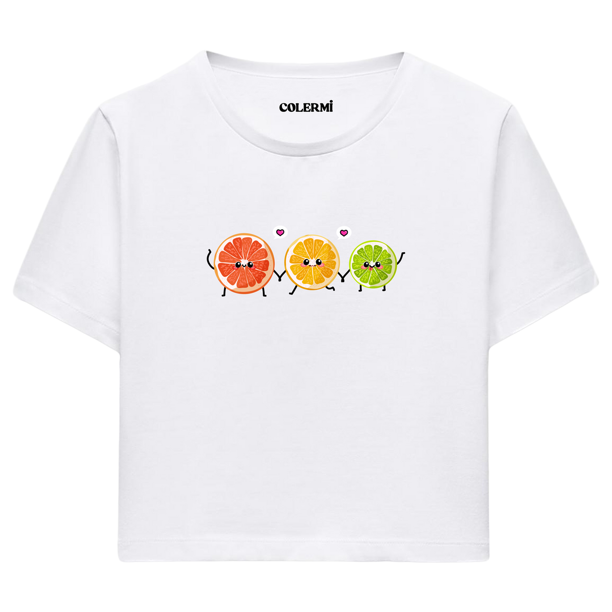 Sevimli Narenciye Karakterli Crop Top T-Shirt