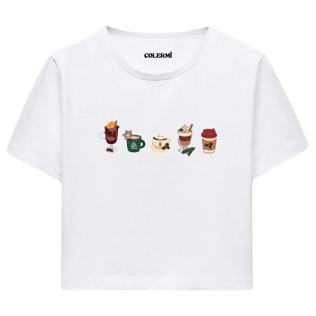 Colermi Kadın Crop Top Tişört - Sıcak İçecekler