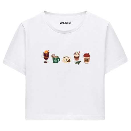Colermi Kadın Crop Top Tişört - Sıcak İçecekler