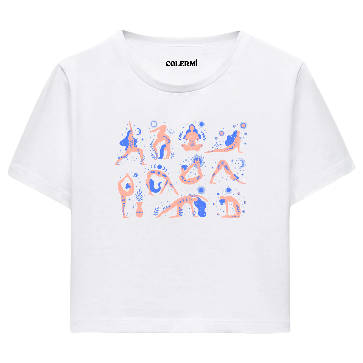 Yoga Crop T-Shirt - Yoga Pozları ve Doğa İllüstrasyonlu Crop T-Shirt