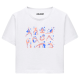 Yoga Crop T-Shirt - Yoga Pozları ve Doğa İllüstrasyonlu Crop T-Shirt