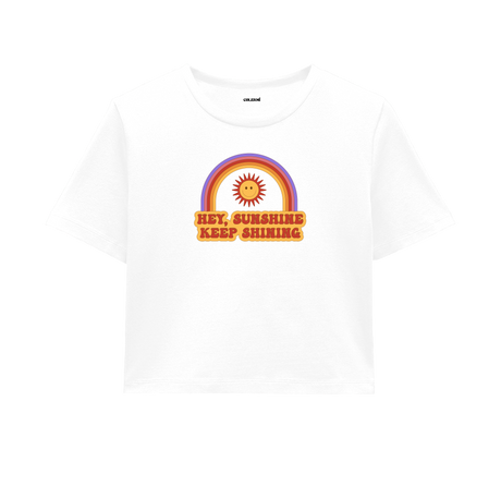 Hey, Sunshine Keep Shining Crop Top - Vibrant Rainbow & Sun Design