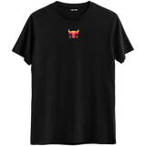 Güçlü ve kararlı bir boğa figürünü yansıtan geometrik tasarımlı Bisiklet Yaka T-Shirt.