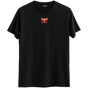 Güçlü ve kararlı bir boğa figürünü yansıtan geometrik tasarımlı Bisiklet Yaka T-Shirt.