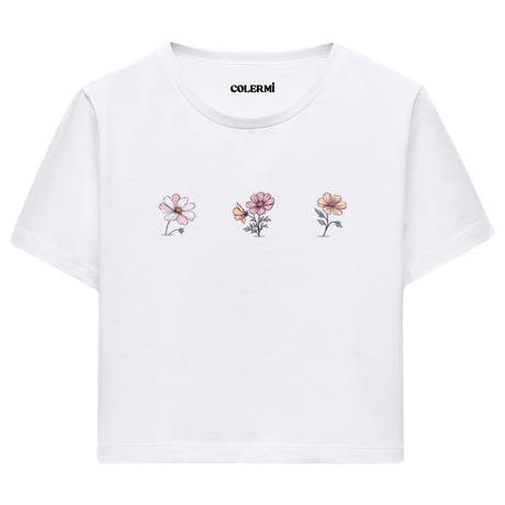 Zarif Çiçekler Kadın Crop T-Shirt
