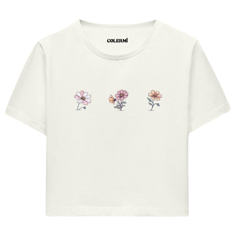 Zarif Çiçekler Kadın Crop T-Shirt