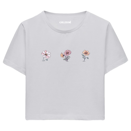 Zarif Çiçekler Kadın Crop T-Shirt